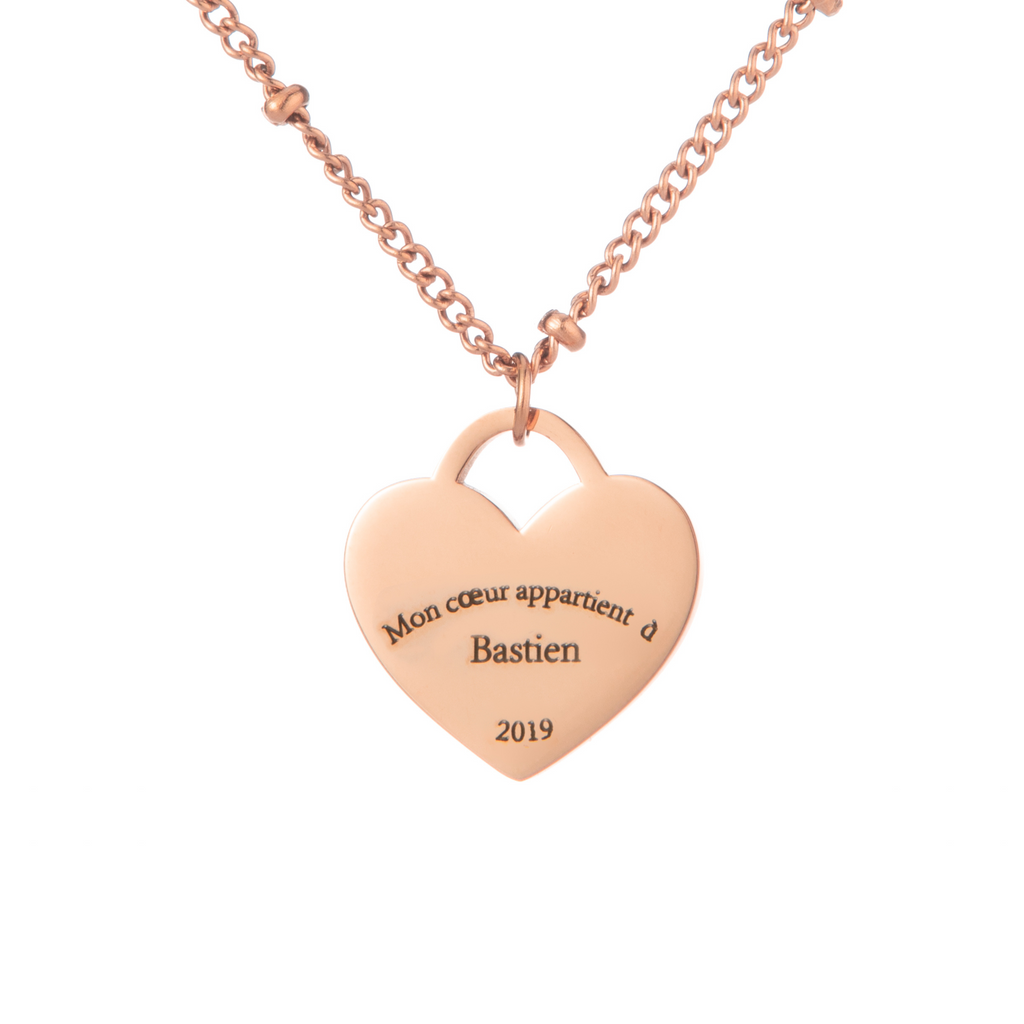 Engraved Heart Necklace with Beaded Chain