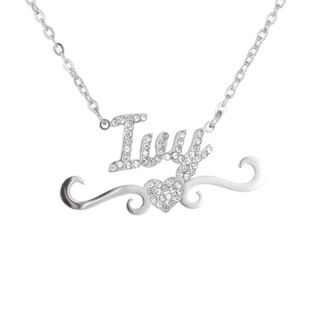 Kids Name Necklace with Heart & Rhinestones