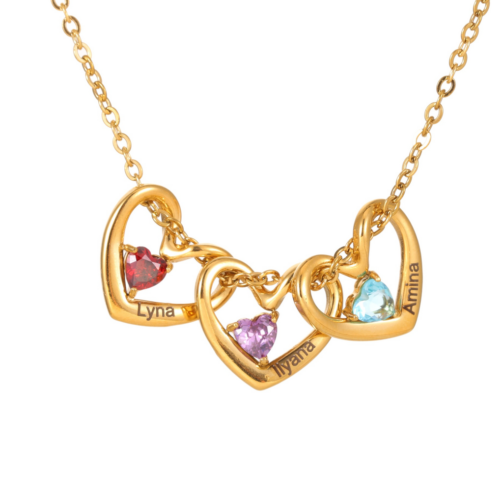 Intertwined Hearts Necklace with Stones & Names