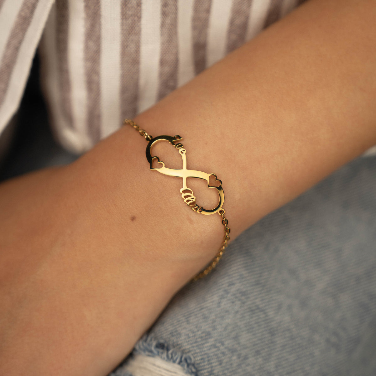 Personalized Infinity Bracelet with 2 Names & Hearts