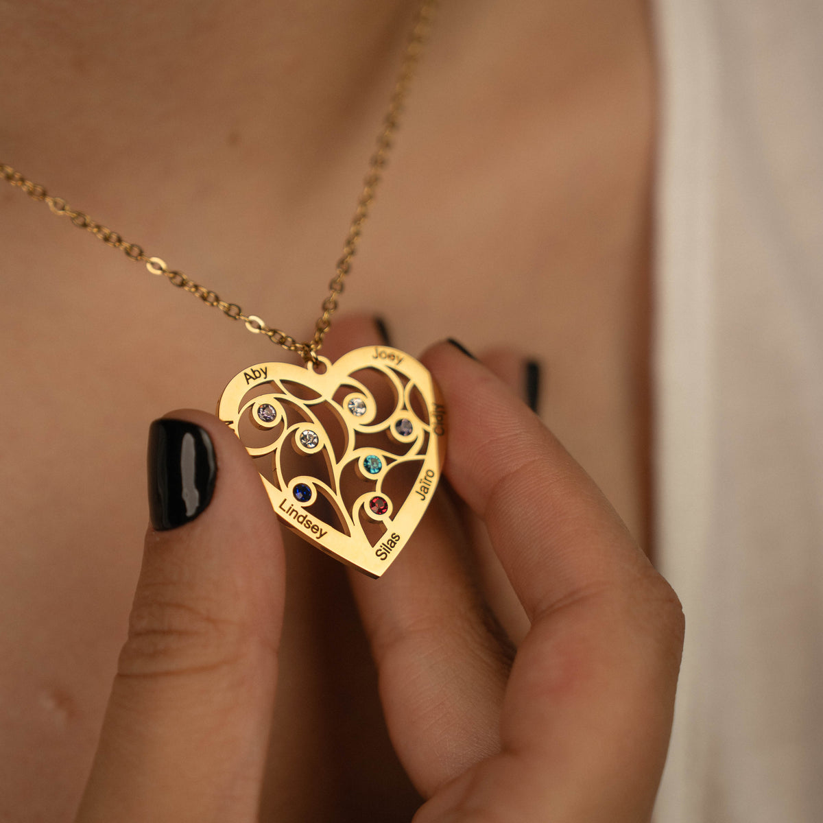 Personalized Family Heart Birthstone Necklace