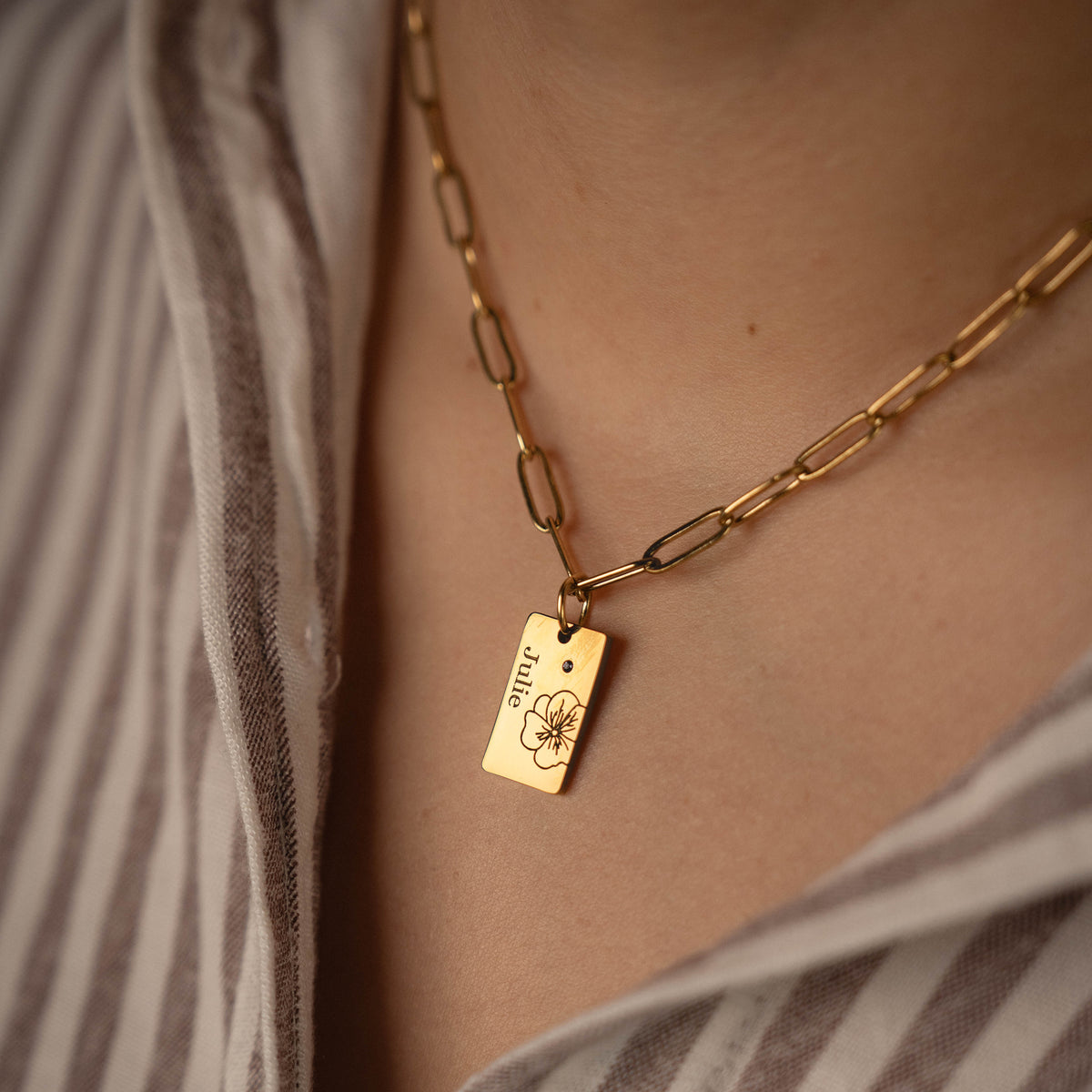 Name and Flower Pendant with Birthstone