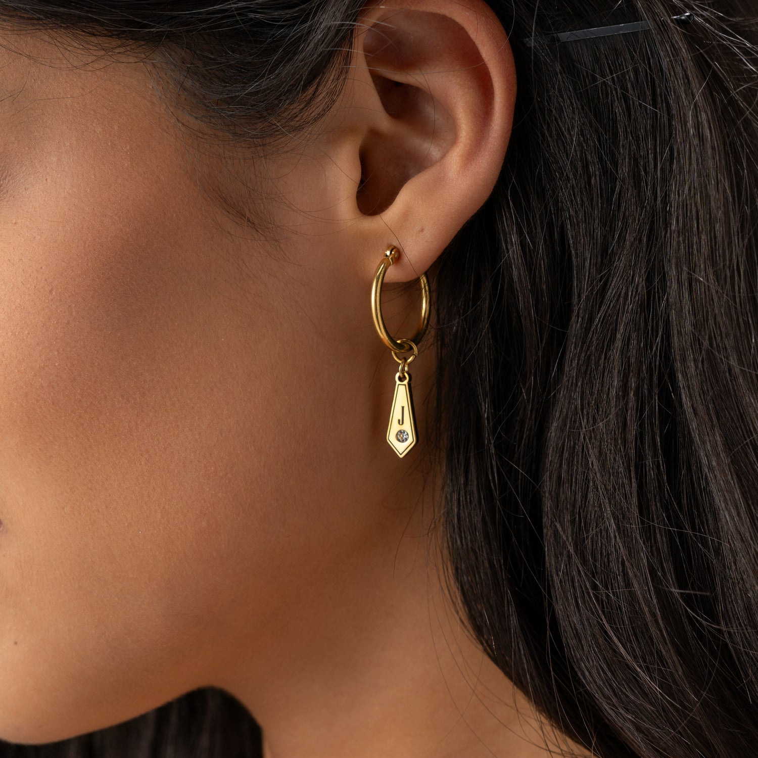 Pendientes de aro personalizados con colgante de diamante y cristal