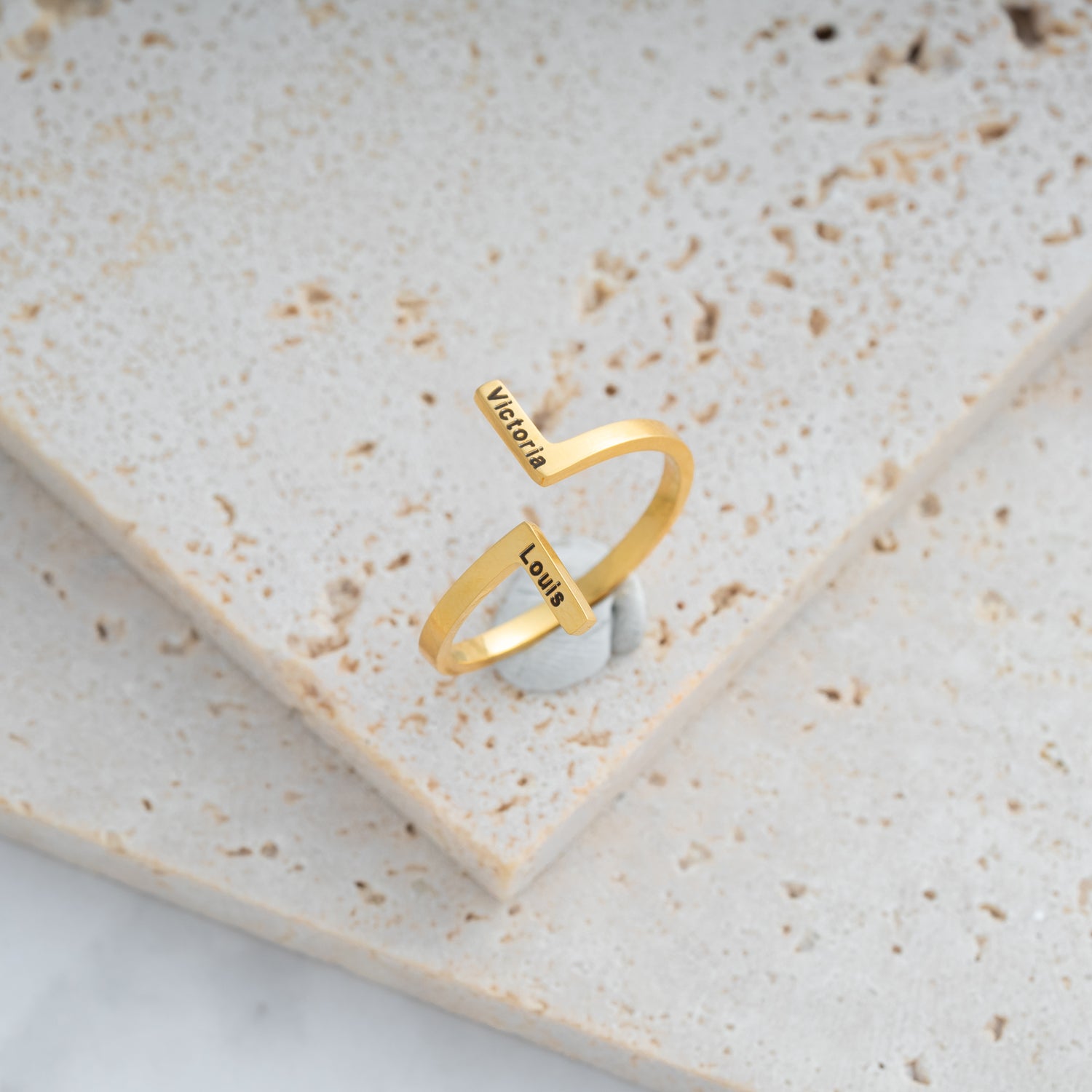 Simple Vertical Dual Name Ring