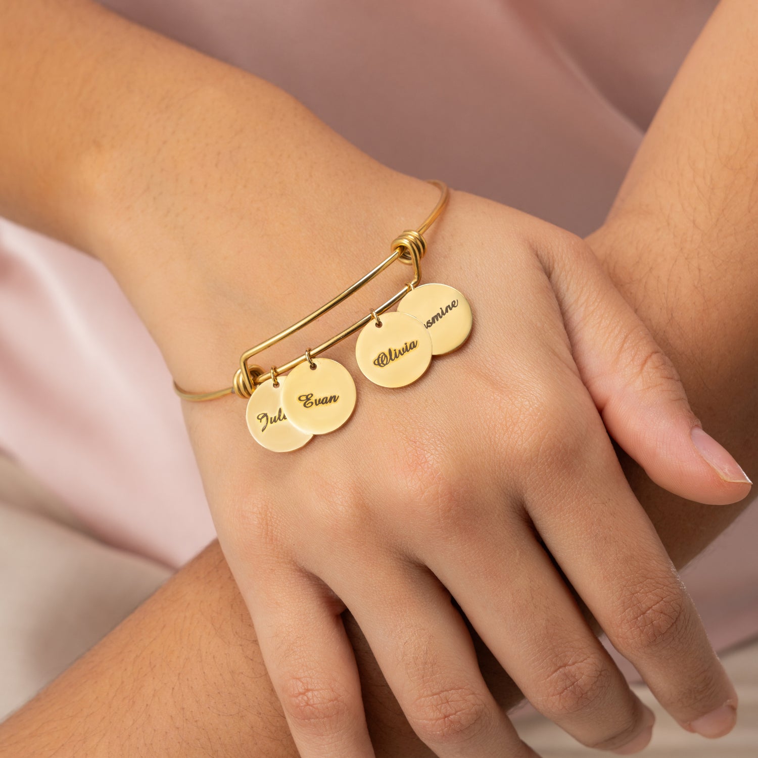 Name Charm Bangle Bracelet (2-4 Names)