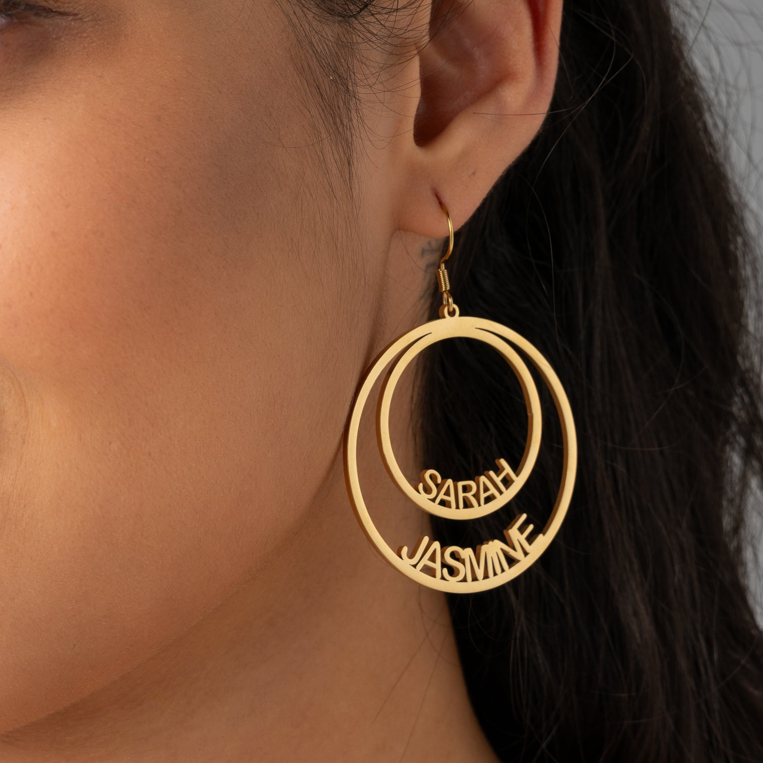 Custom Double Circle Name Earrings - Two Names