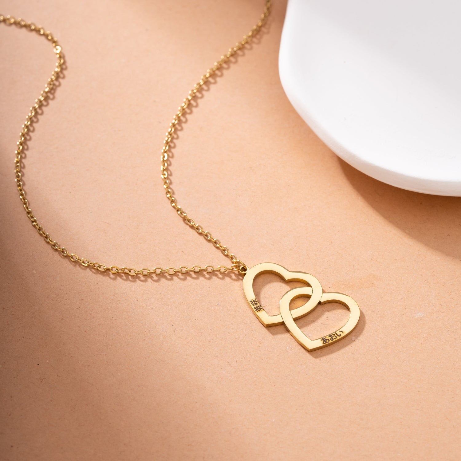 Japanese Customizable Double Heart Necklace with Two Names