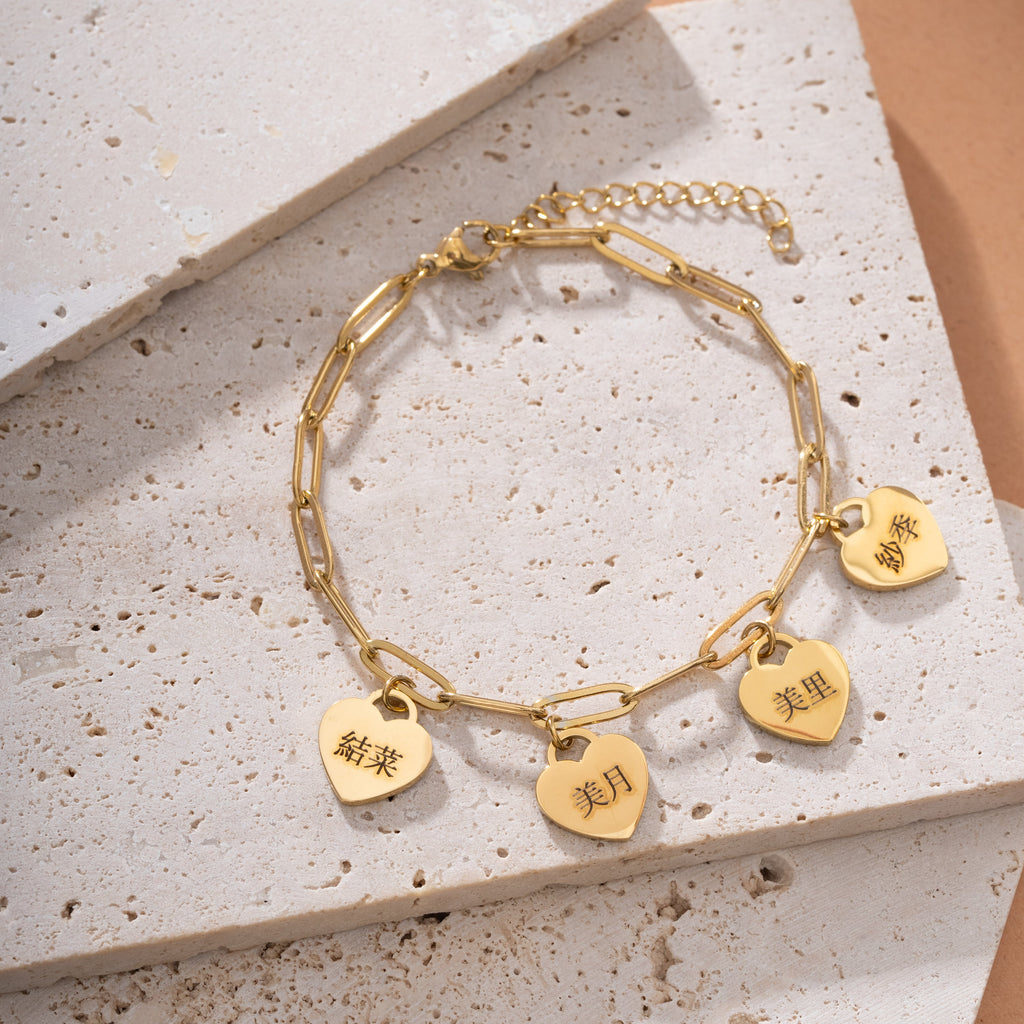 Japanese Personalized Multiple Hearts Bracelet