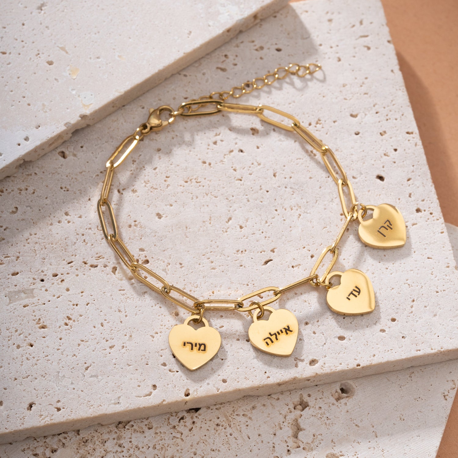 Hebrew Personalized Multiple Hearts Bracelet