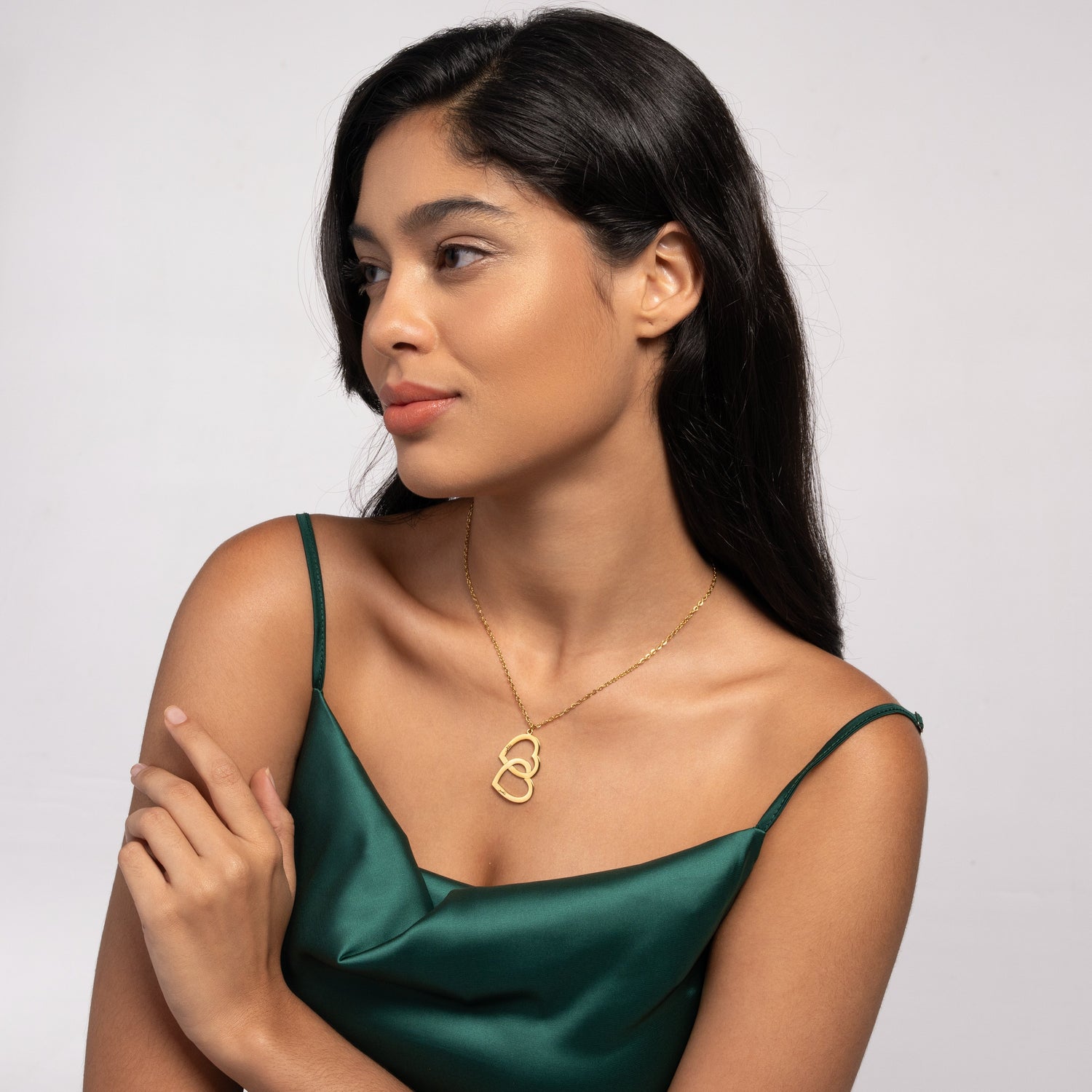 Arabic Personalized Double Heart Necklace with Two Names