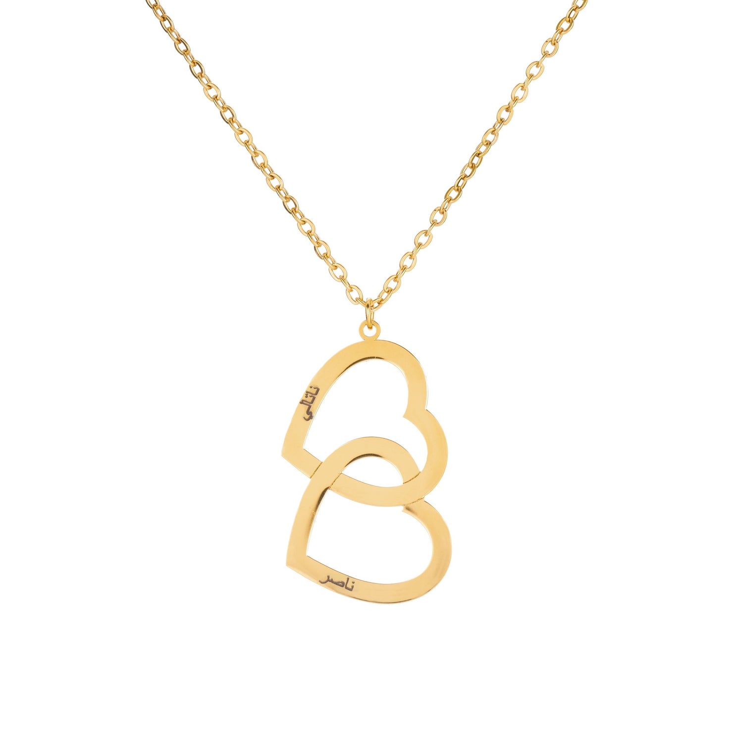 Arabic Personalized Double Heart Necklace with Two Names