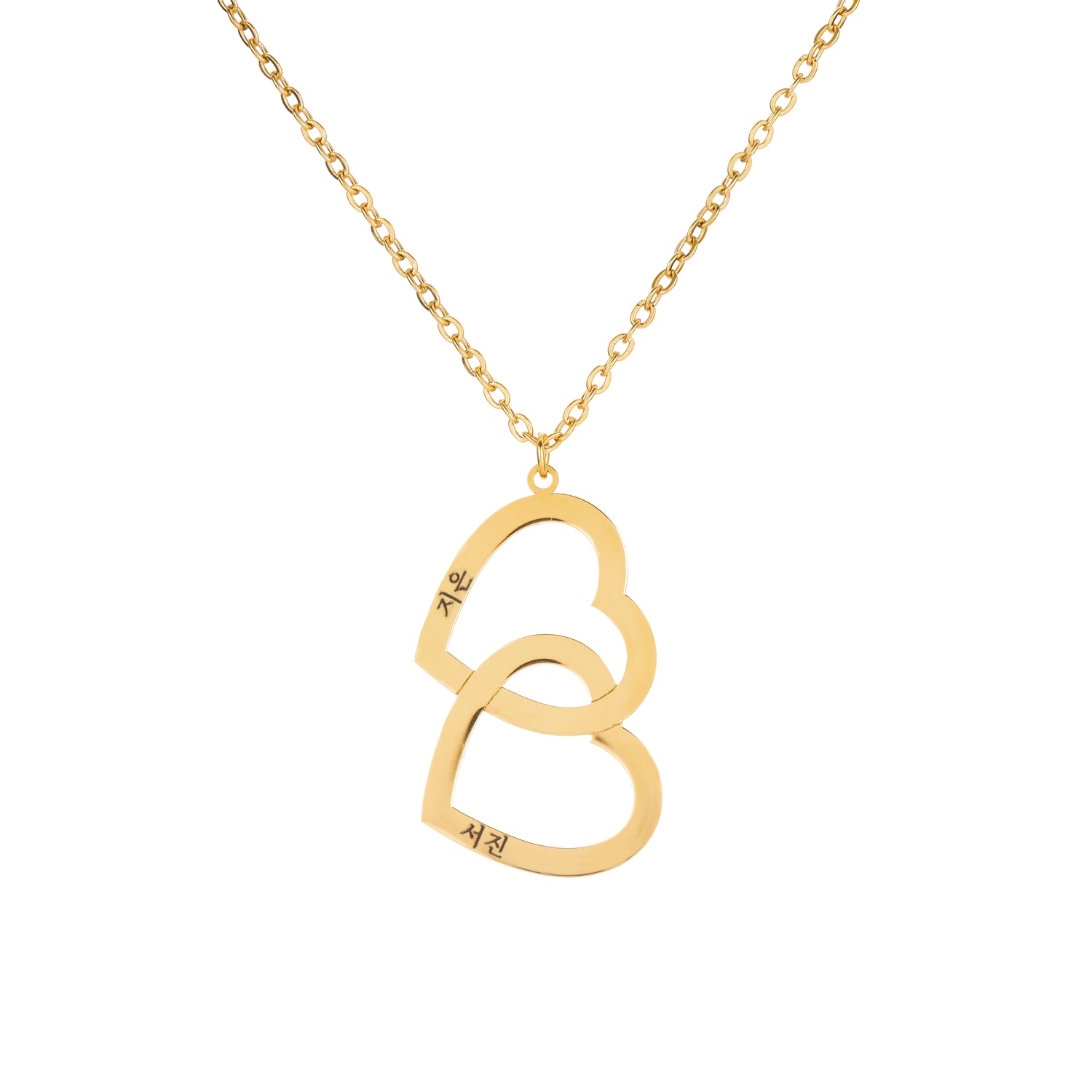 Korean Customizable Double Heart Necklace with Two Names