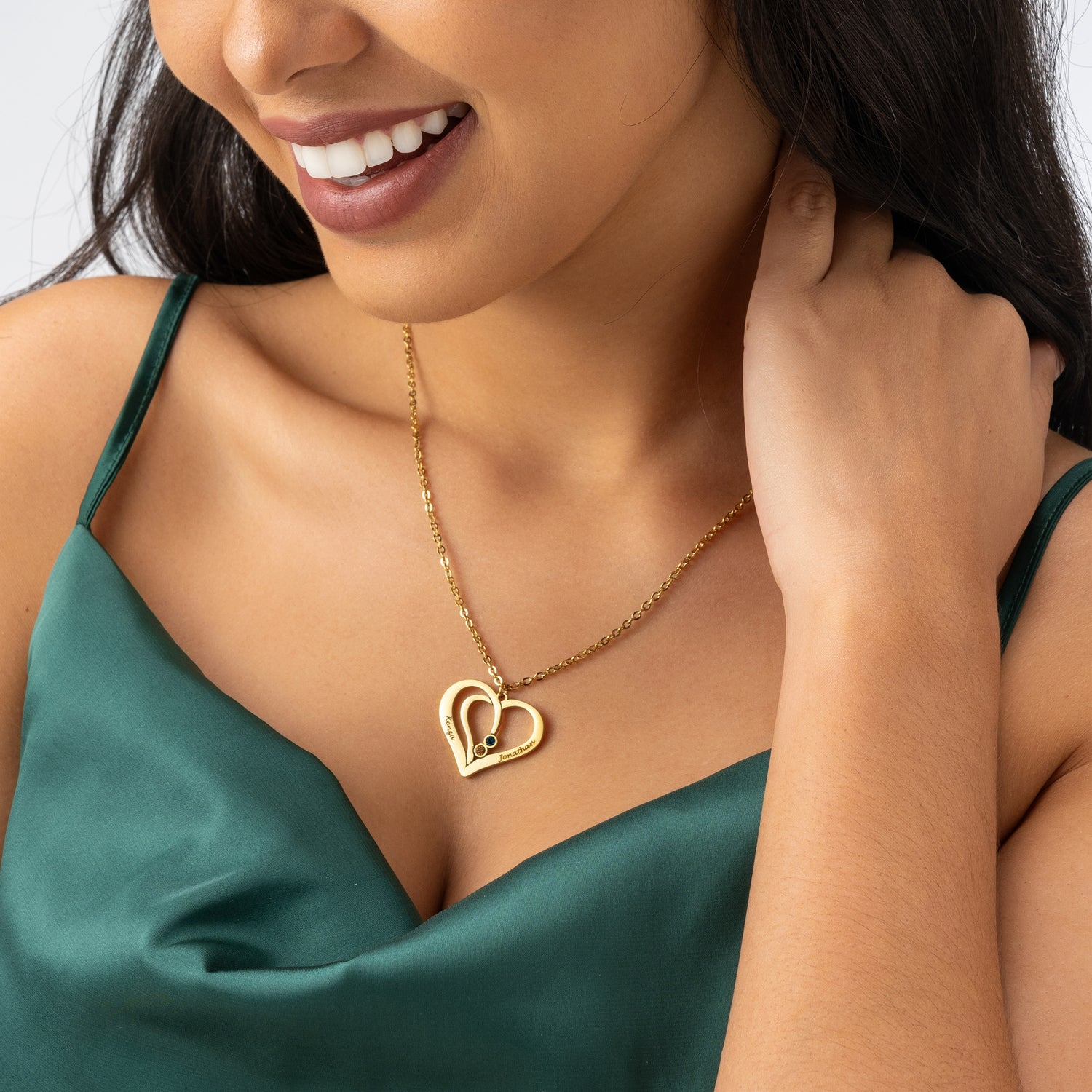 Personalized Intertwined Hearts Necklace with Engraved Names & Birthstones