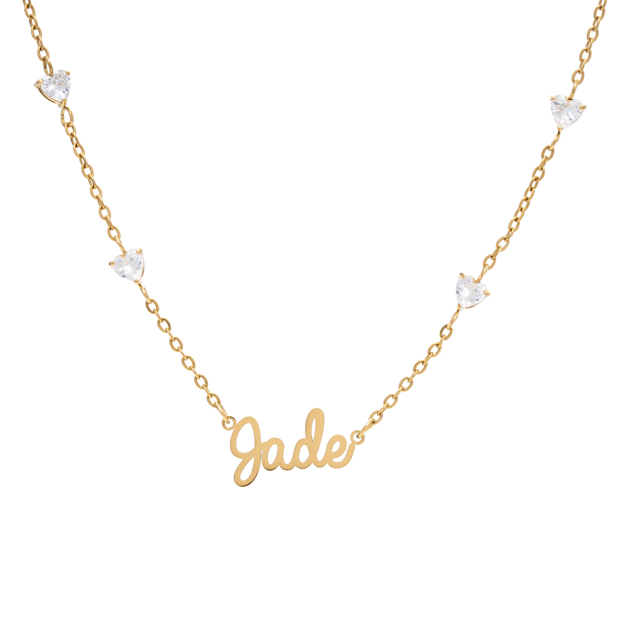 Name Necklace with 4 Clear Crystal Hearts My Little Necklace