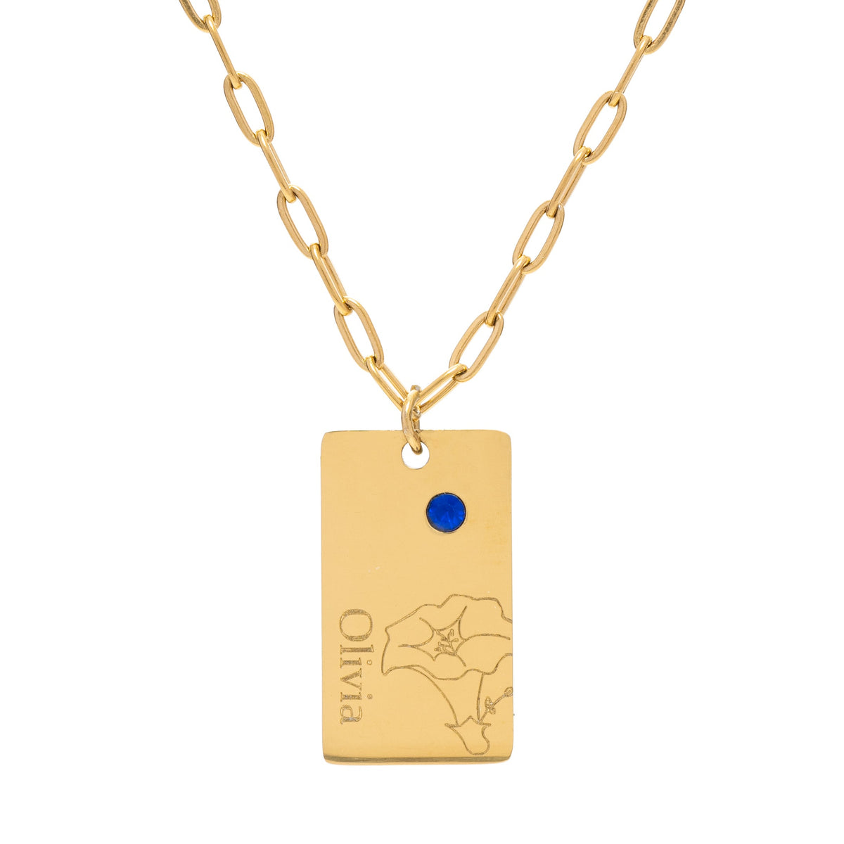 Name and Flower Pendant with Birthstone