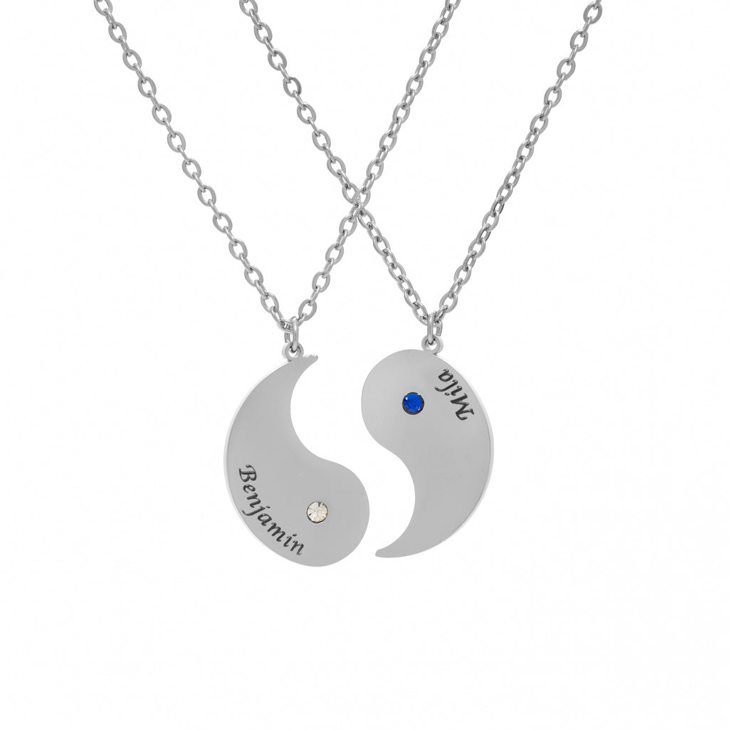 Double Yin & Yang Pendant Necklace with Birthstone