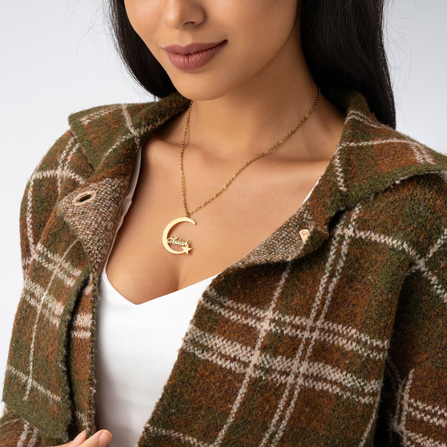 Custom Crescent Moon & Star Name Necklace