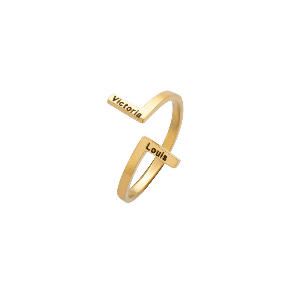 Simple Vertical Dual Name Ring