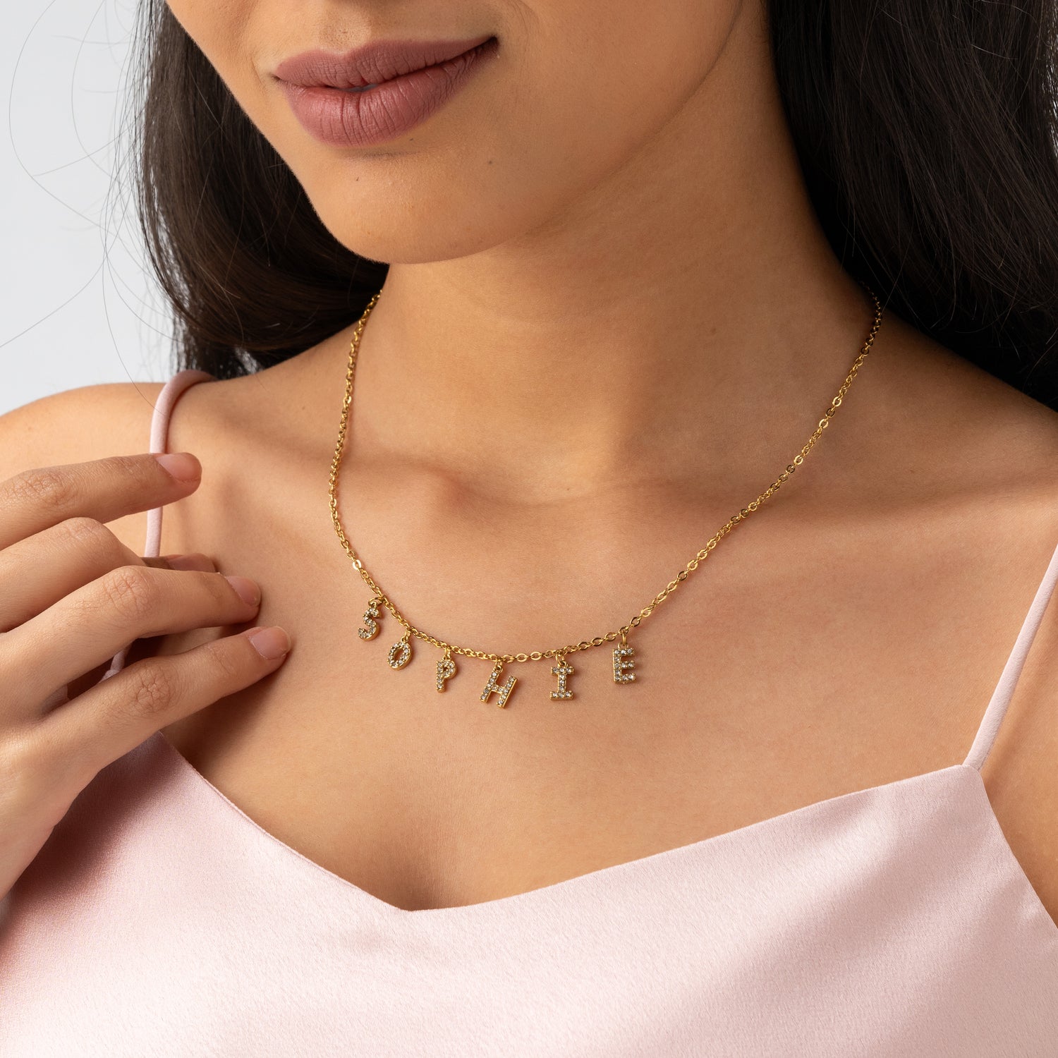 Letter Name Necklace with Stones