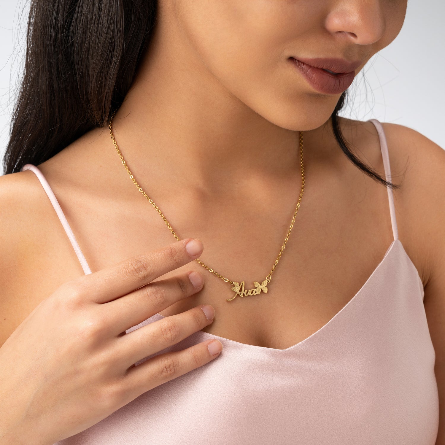 Name Necklace with Butterfly & Glitter