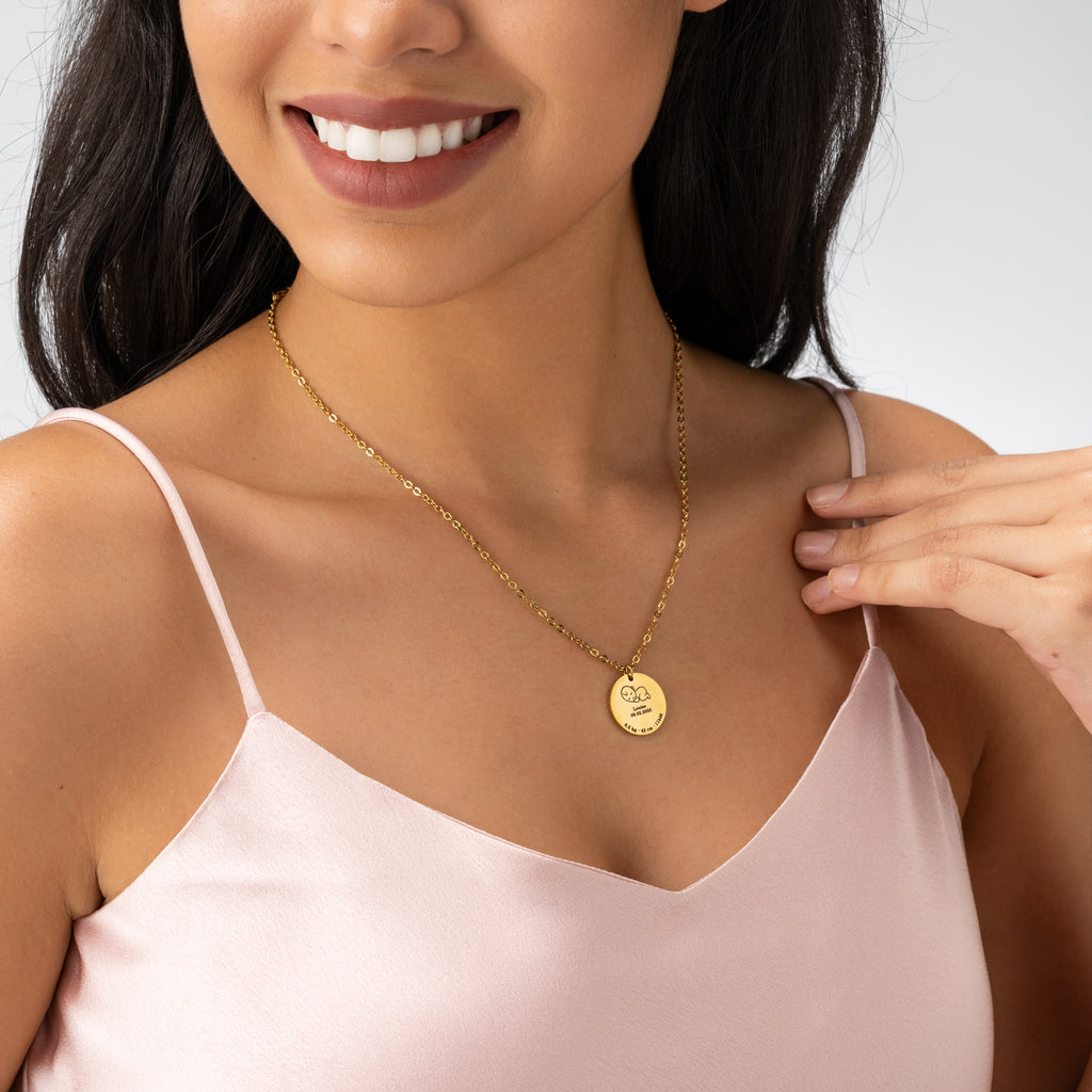 Custom Baby Birth Details Necklace – Engraved Pendant