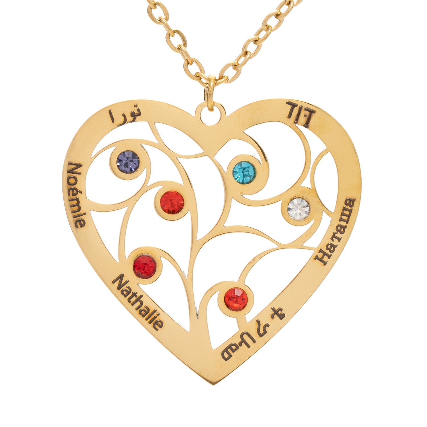 Personalized Family Heart Birthstone Pendant Necklace
