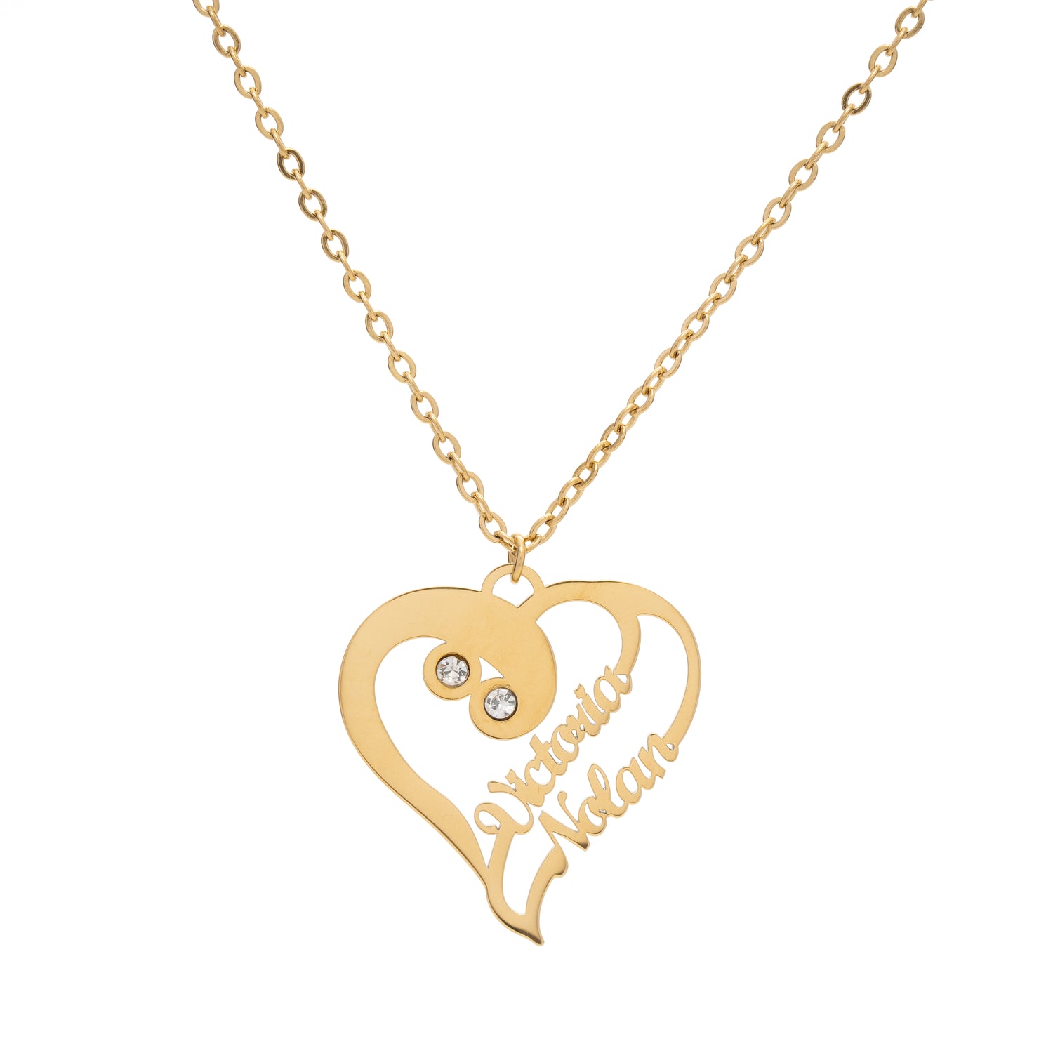 Collar con colgante personalizado de doble corazón fusionado y dos nombres