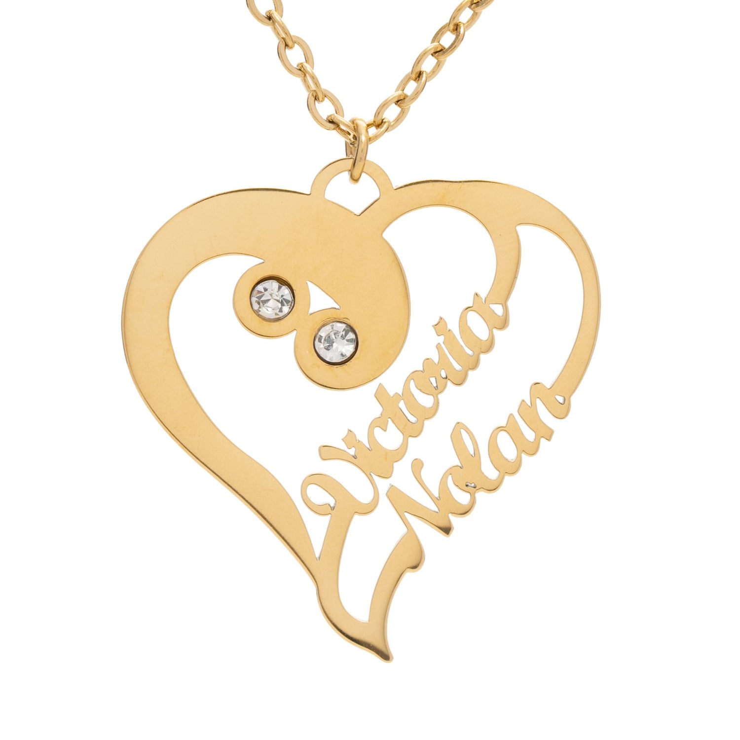 Personalized Intertwined Heart Necklace with Crystal Stones