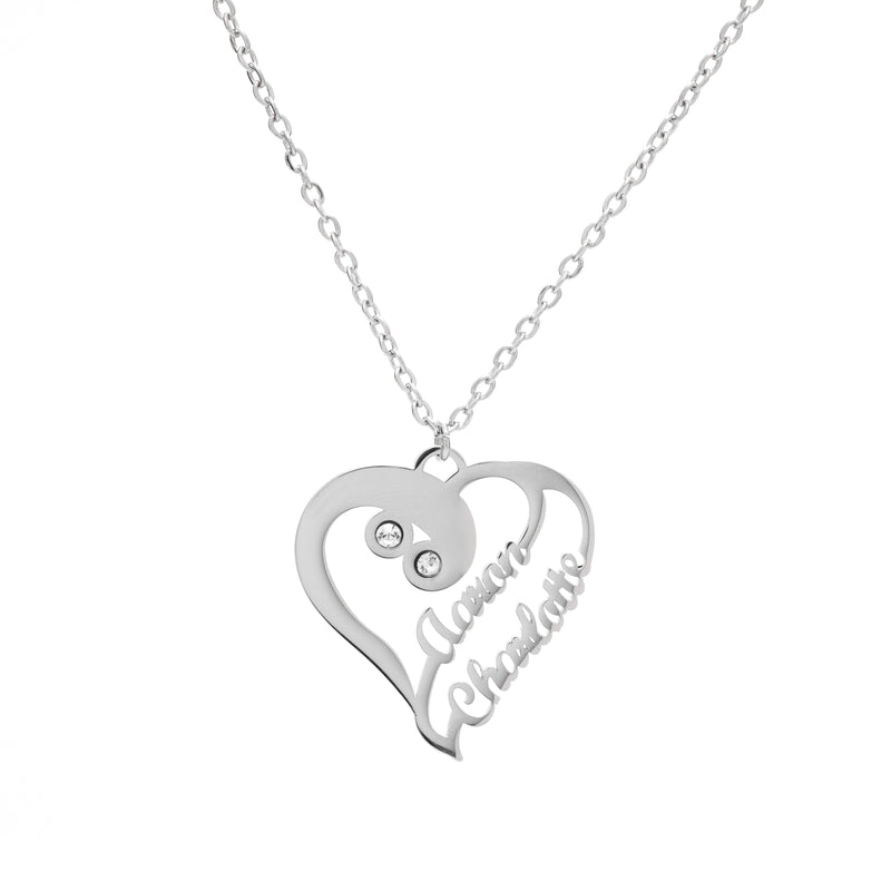 Merged Double Heart Custom Pendant Necklace Two Names