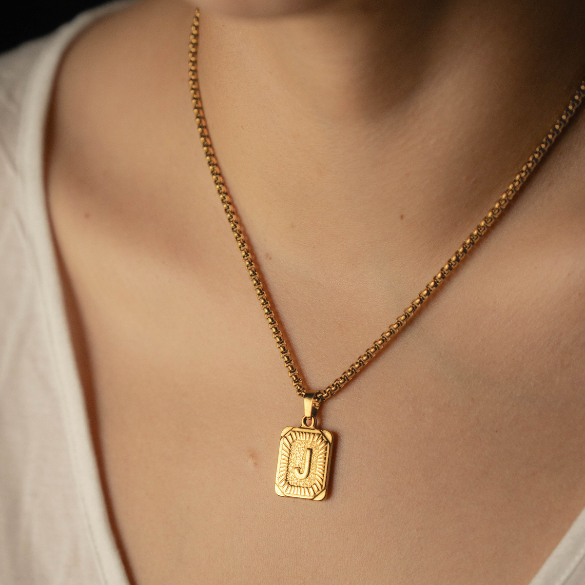 Sunburst Embossed Initial Pendant Necklace