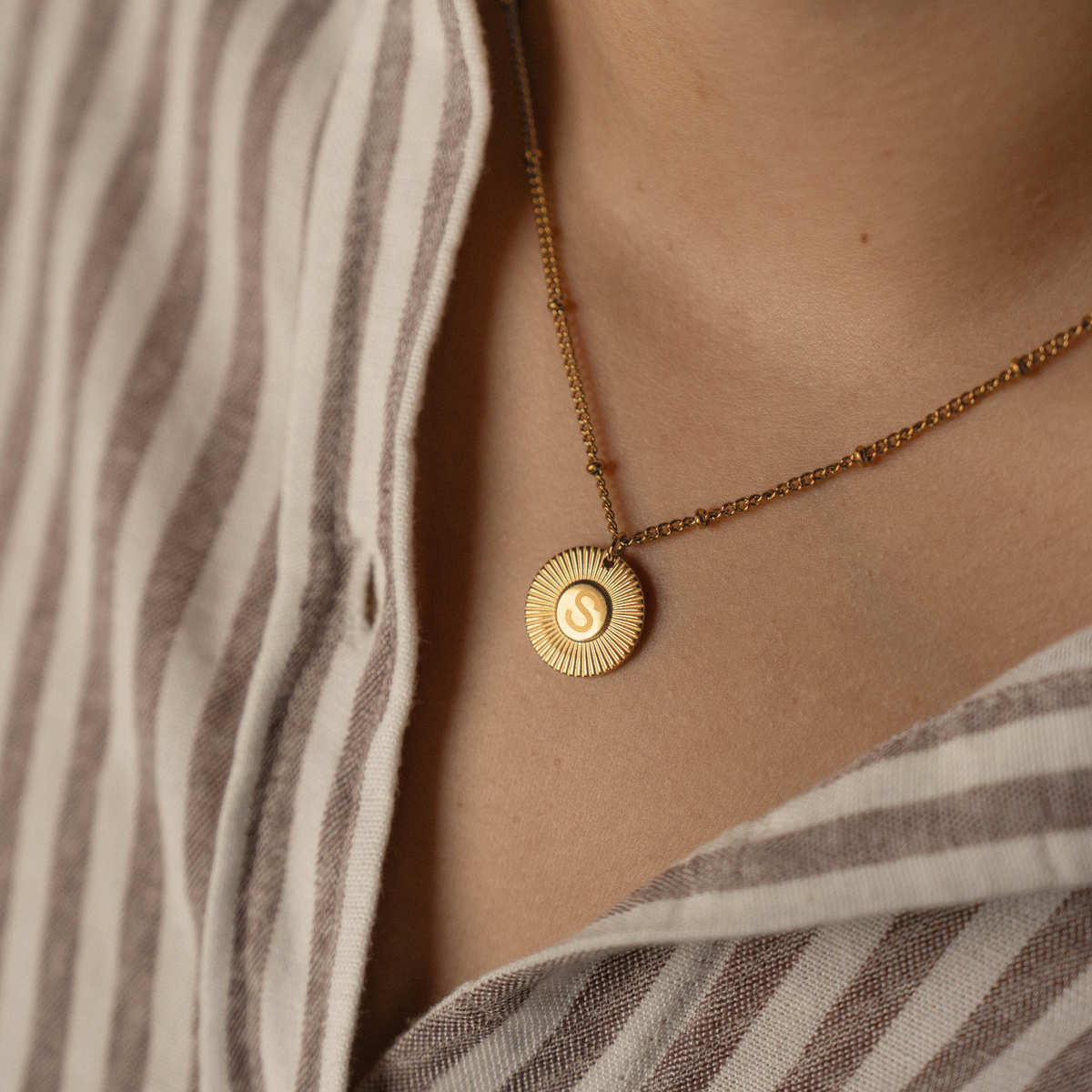 Personalized Gold Initial Necklace – Sunshine Medallion