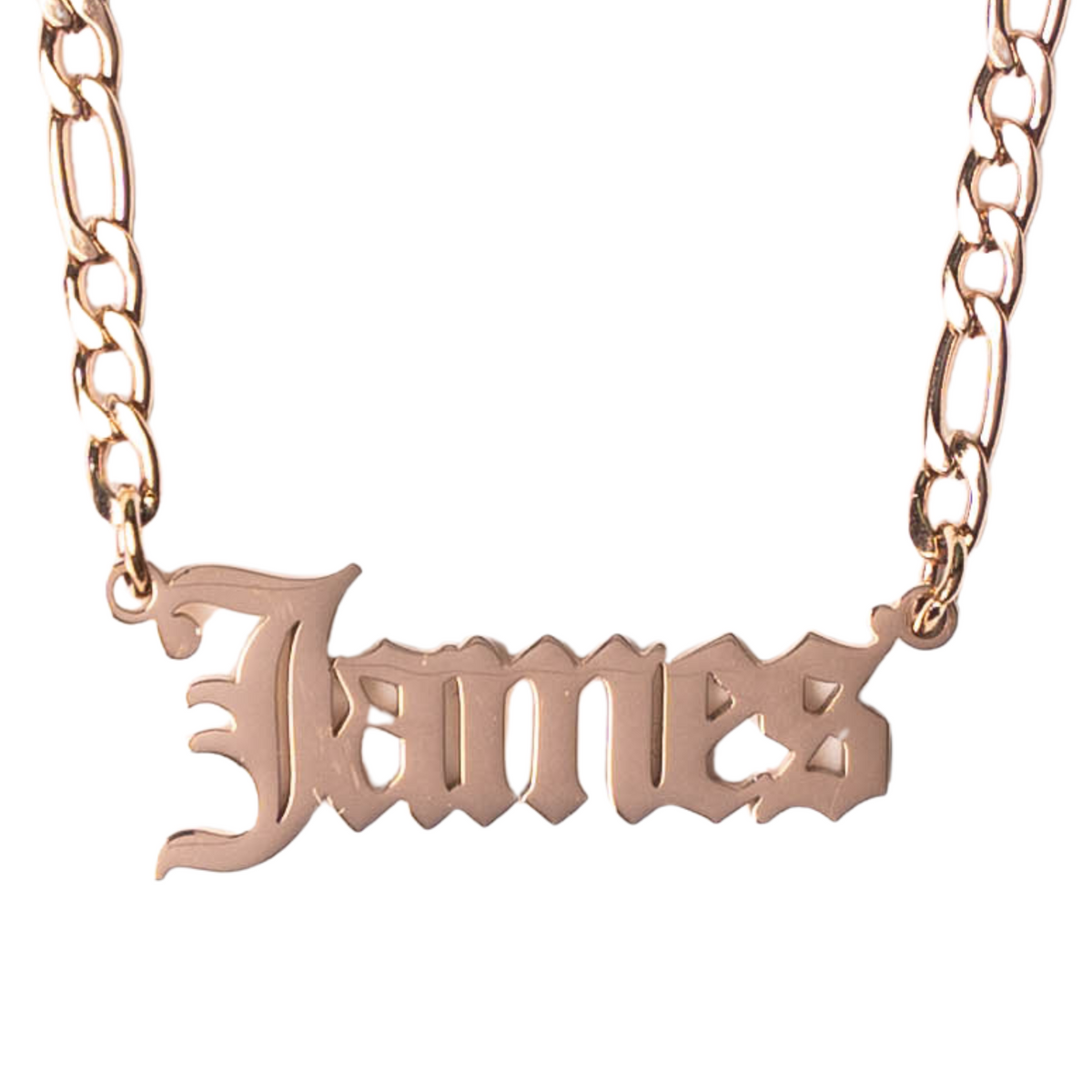 Rose gold 'James' necklace on a white background