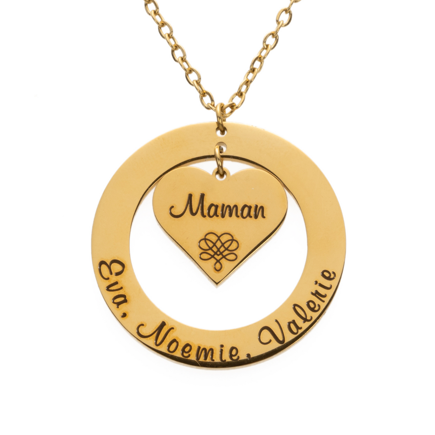 Colgante de corazón y círculo personalizado