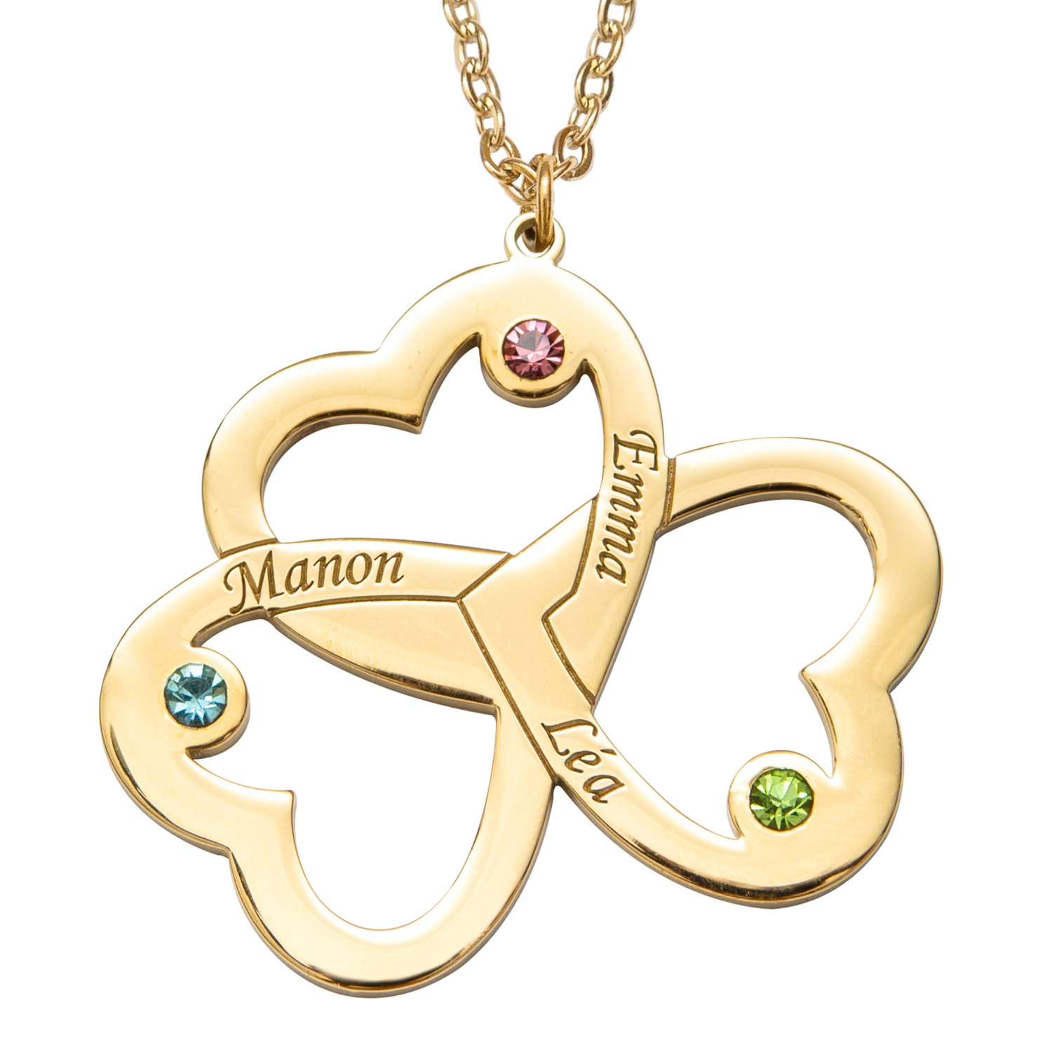 Engraved Heart Trio Pendant Necklace