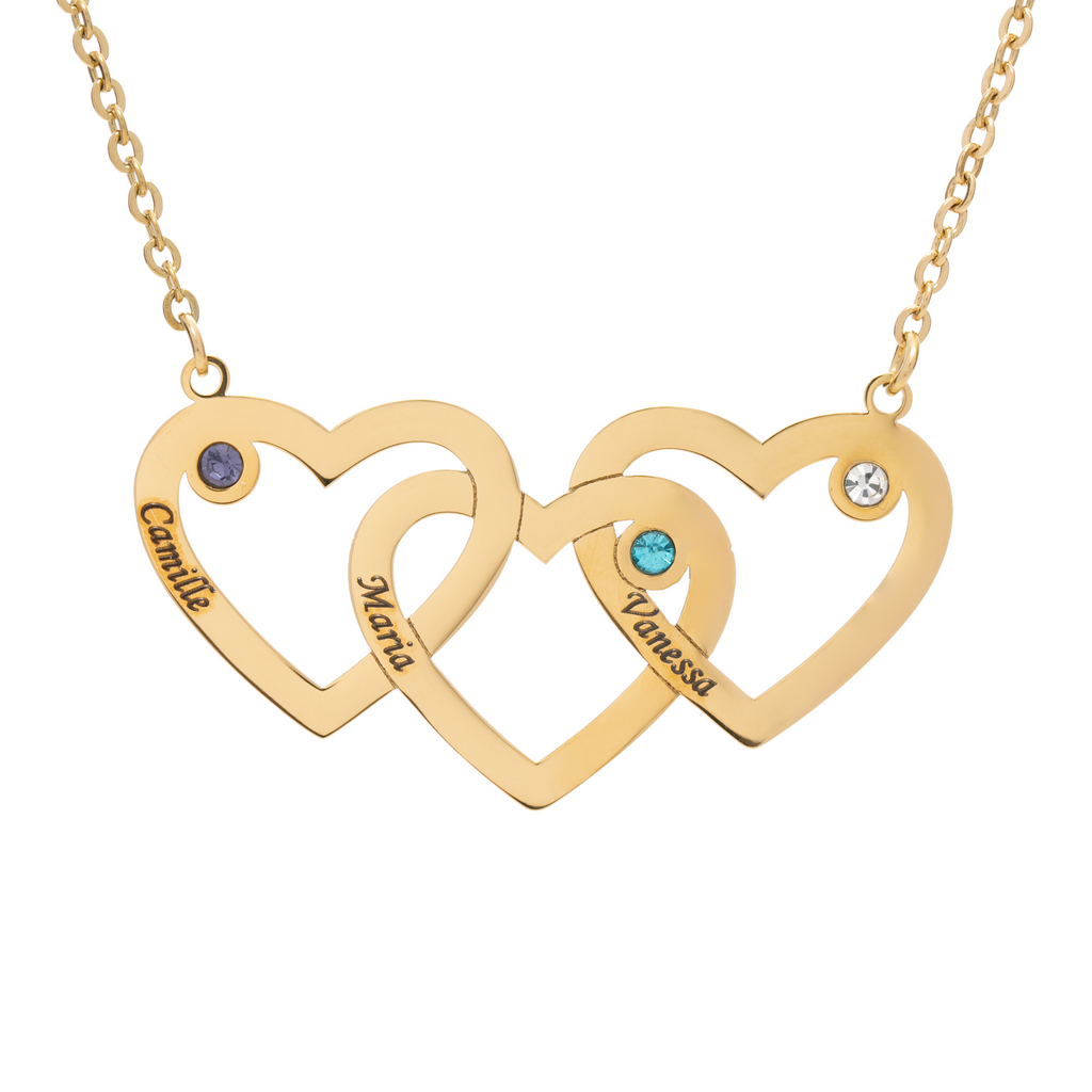 Personalized Triple Heart Birthstone Necklace