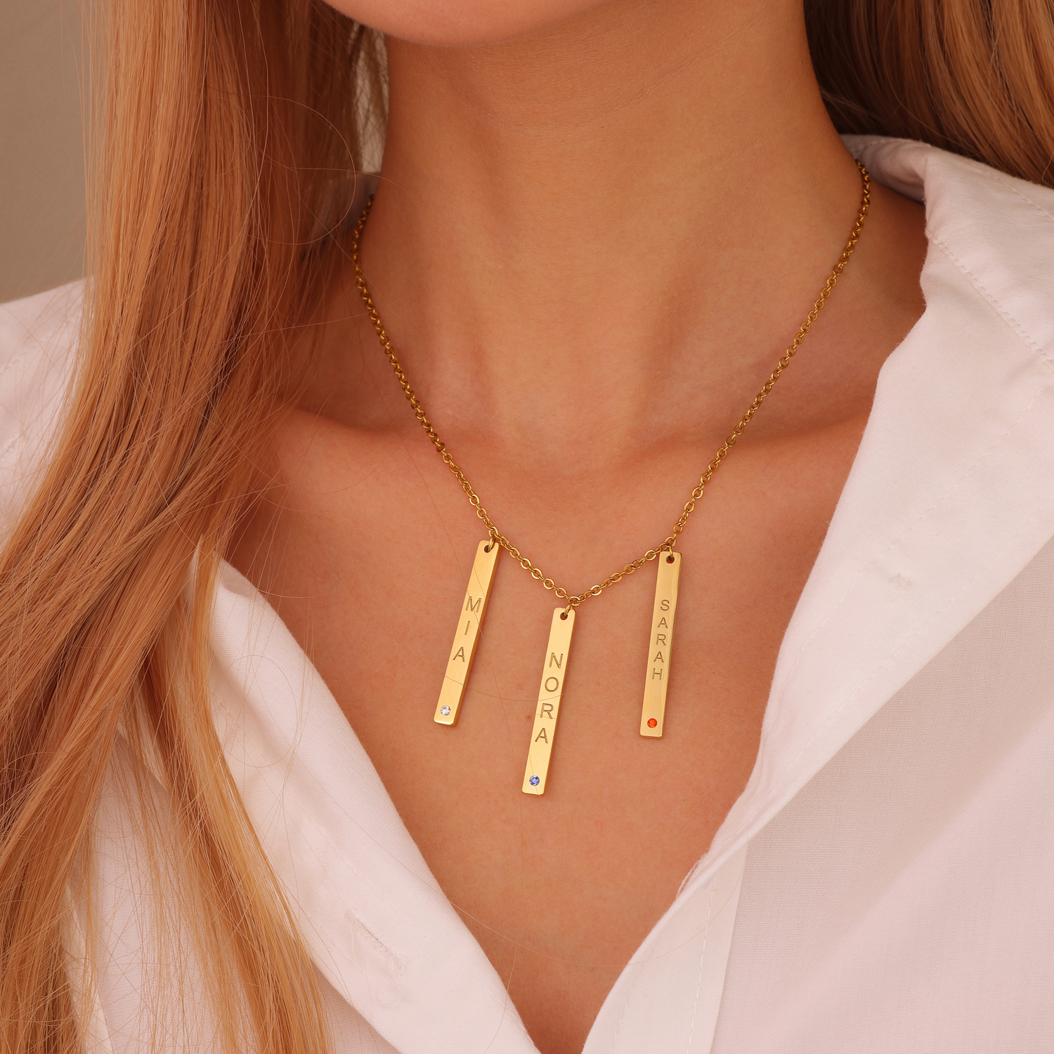 Personalized Vertical Bar Birthstone Pendant Necklace