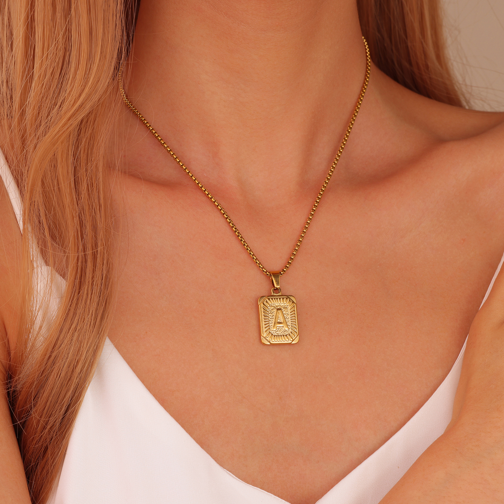 Square initial necklace deals
