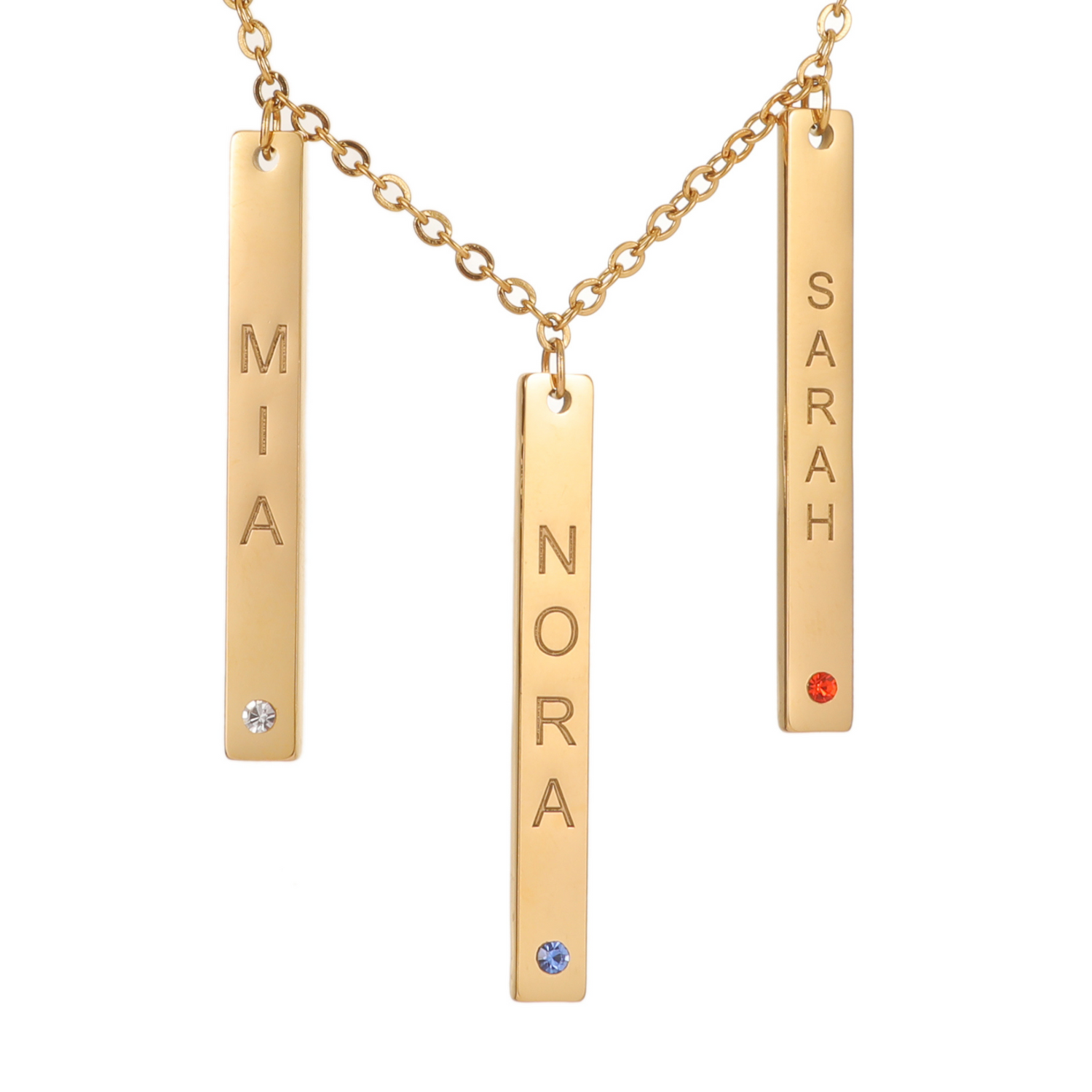 Personalized Vertical Bar Birthstone Pendant Necklace