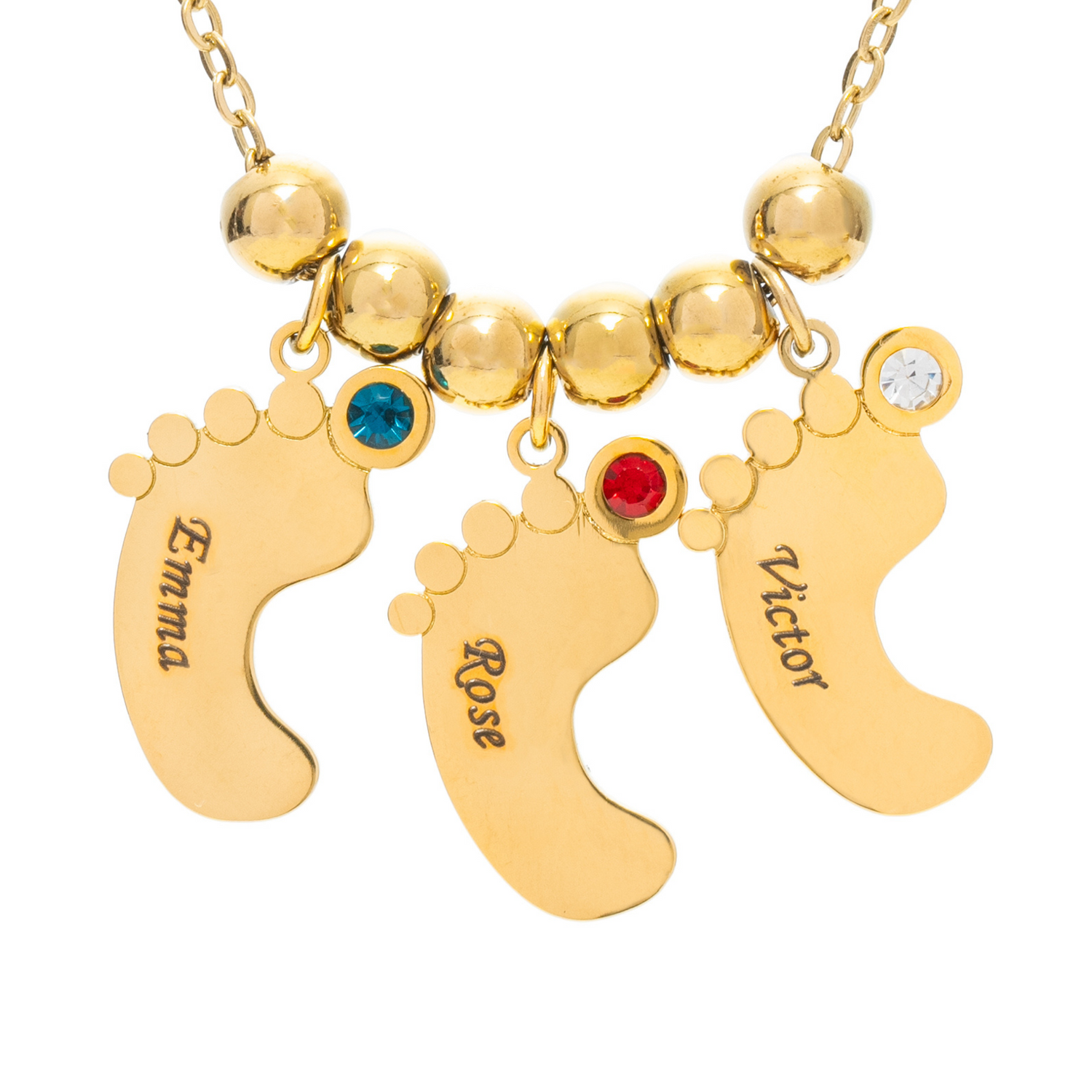 Baby Feet Necklace with Custom Names & Birthstone