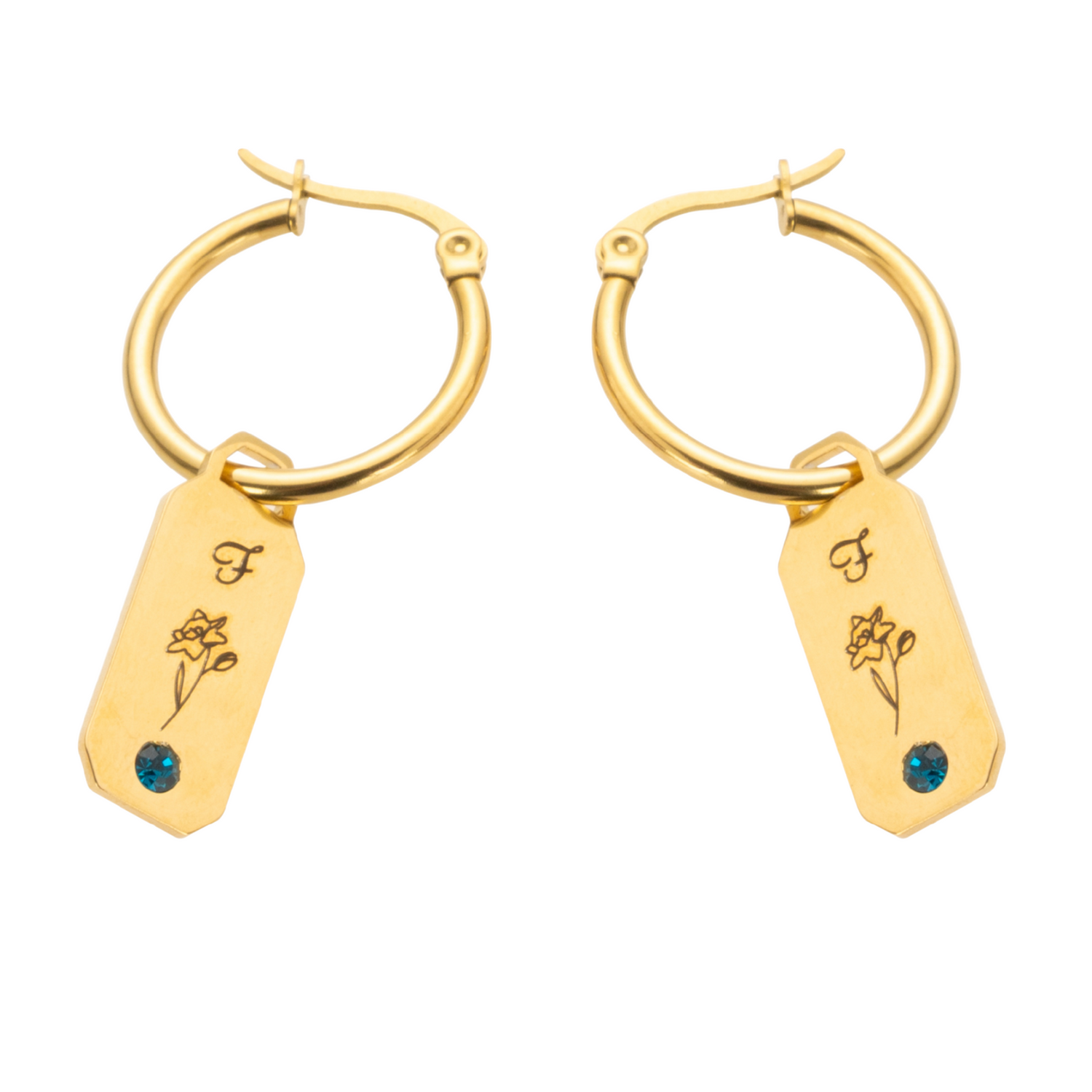 Pendientes de flor y piedra con inicial