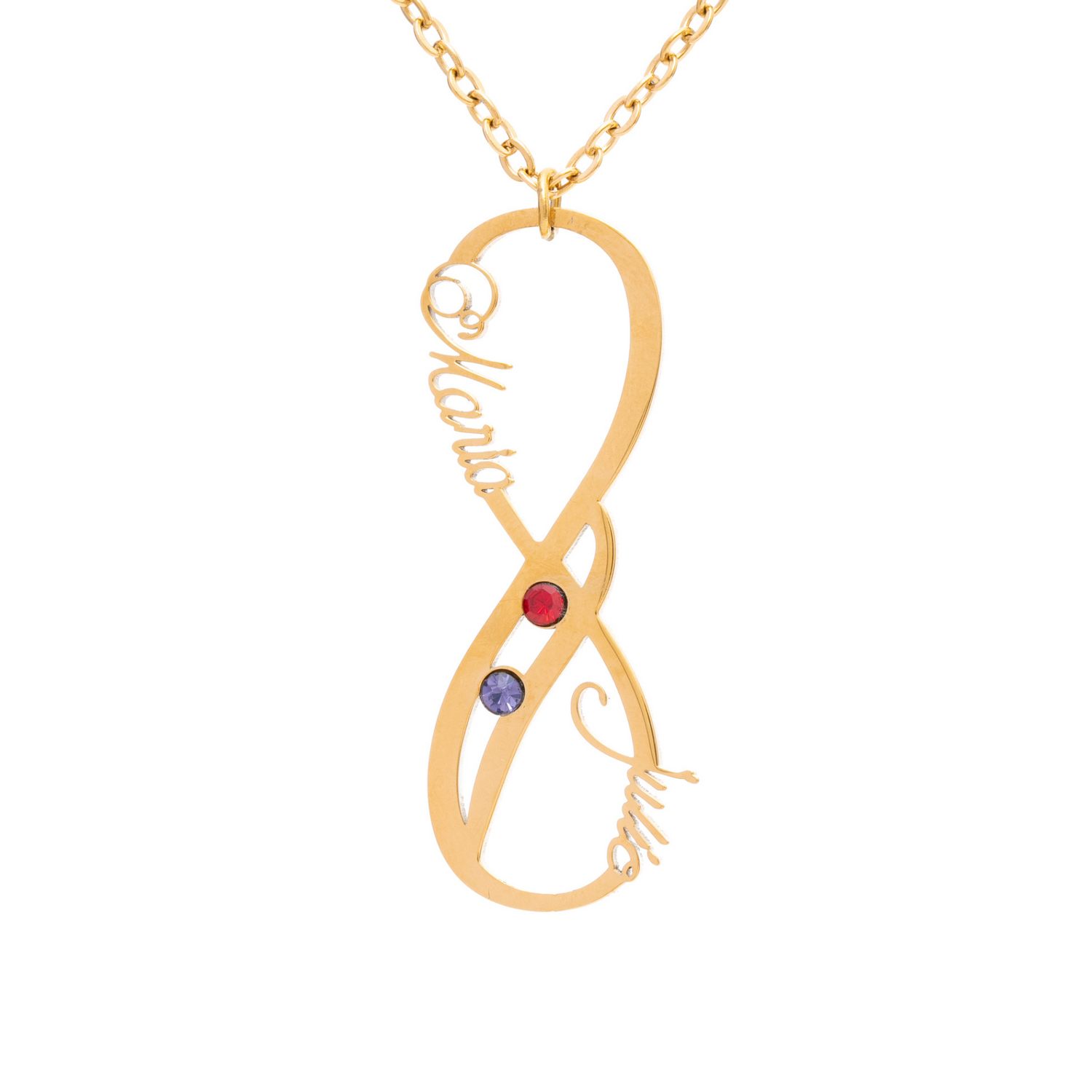 Vertical Necklace Pendant with two names and Birthstones