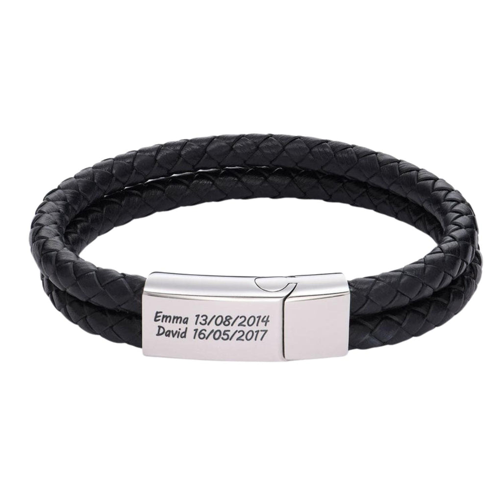 Personalized Metal Plate Leather Bracelet for Men