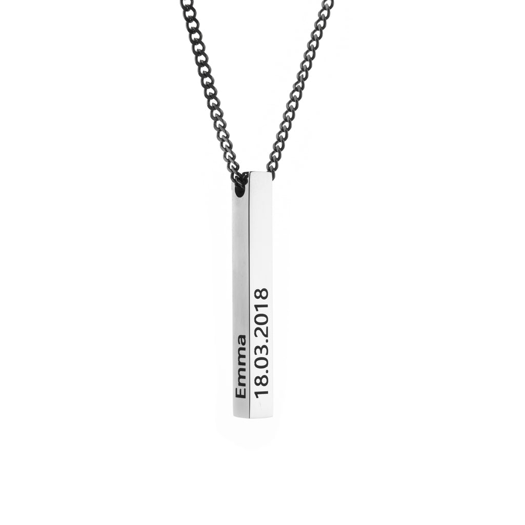 Personalized Men 3D Bar Pendant Necklace in Silver