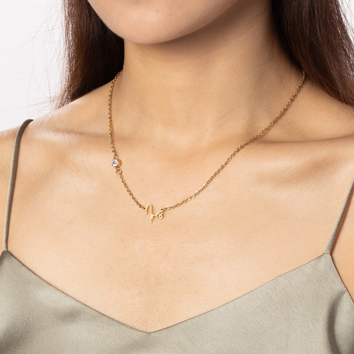 Script Name Necklace with Stone