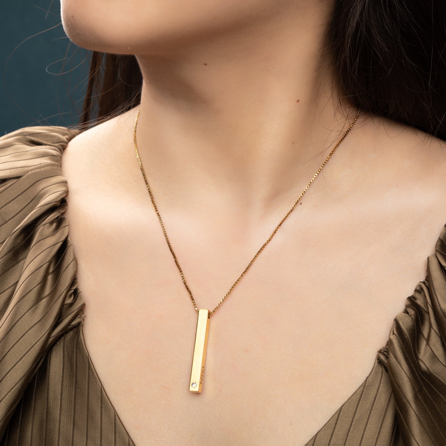 3D Bar Pendant with Stone