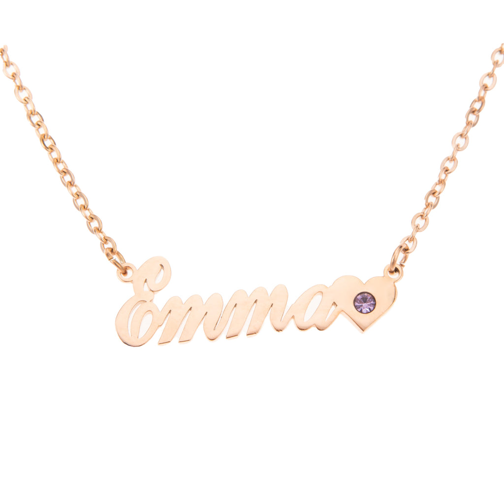Name and Heart Necklace with Birthstone
