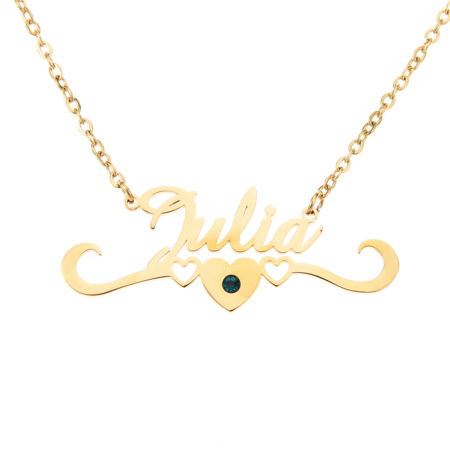 Name and Heart Crown Necklace with Birthstone