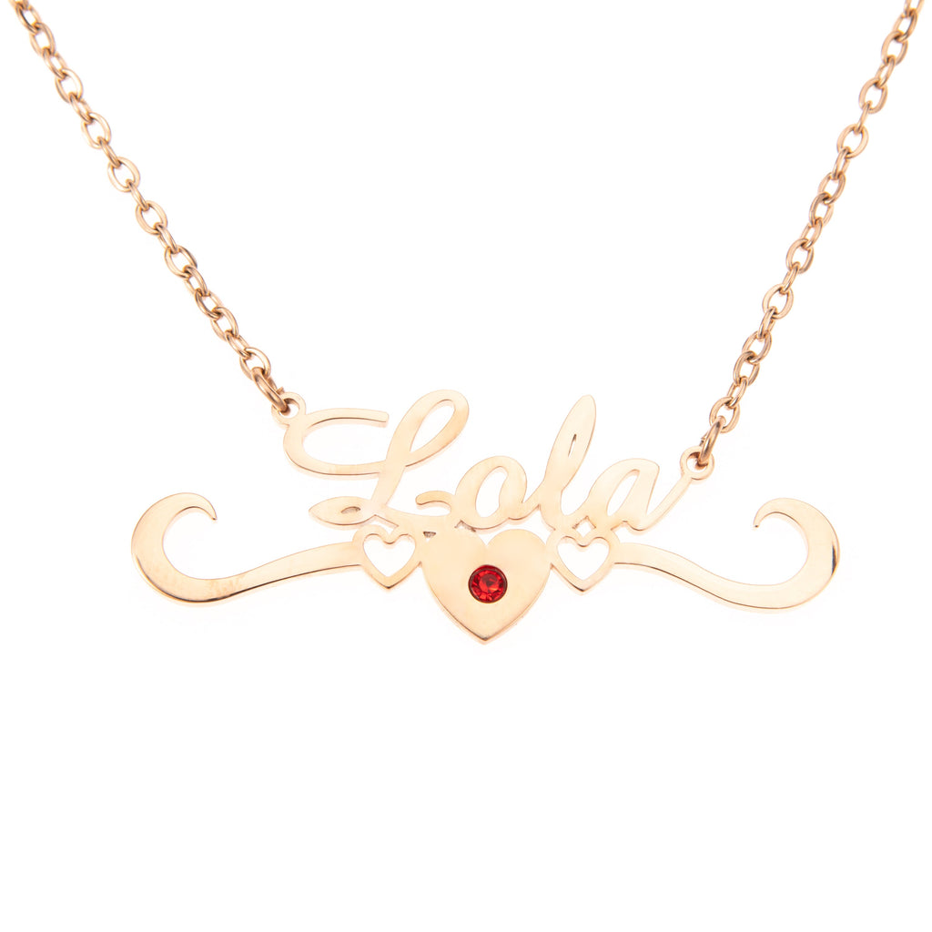 Name and Heart Crown Necklace with Birthstone