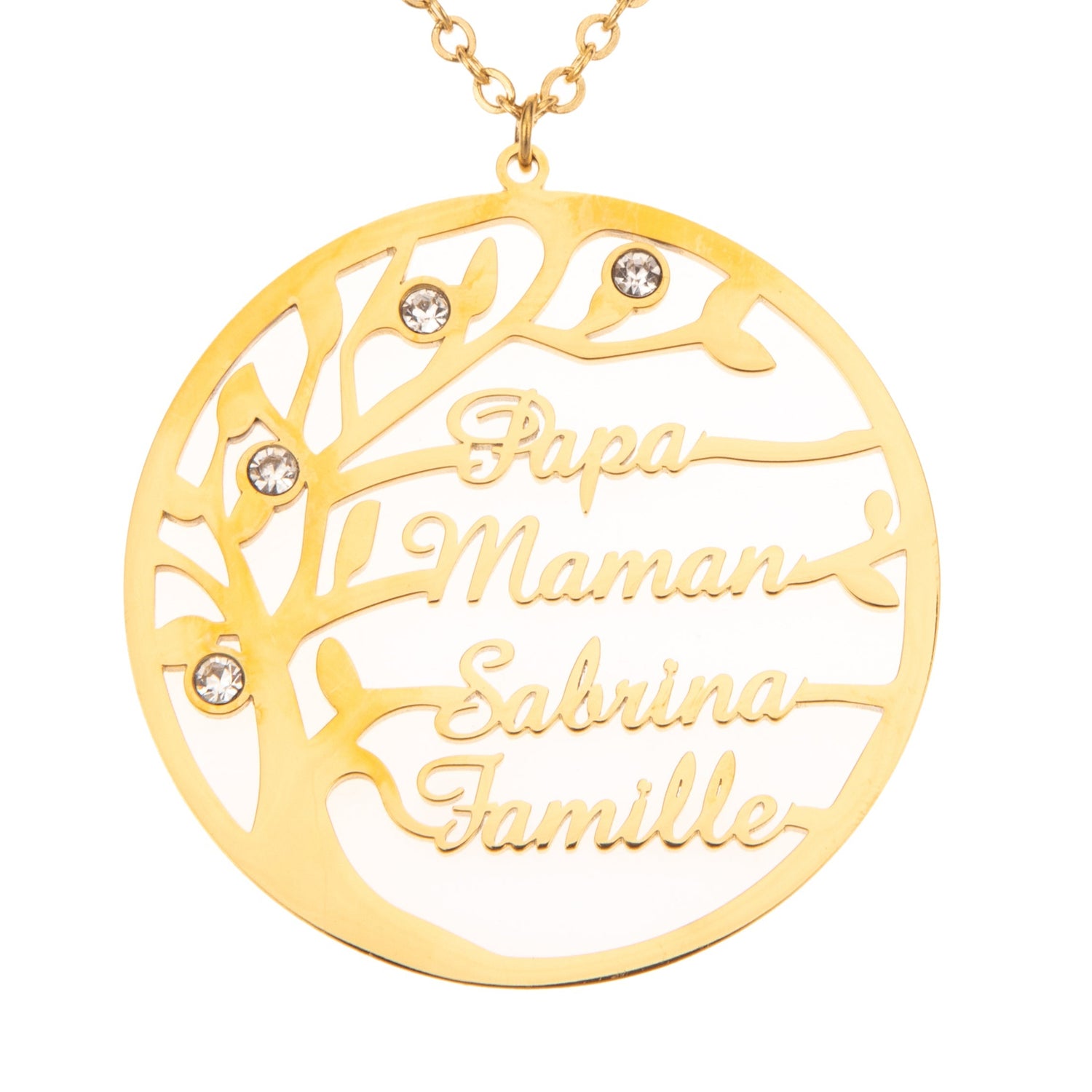Name Necklace with Family Tree and Pearls
