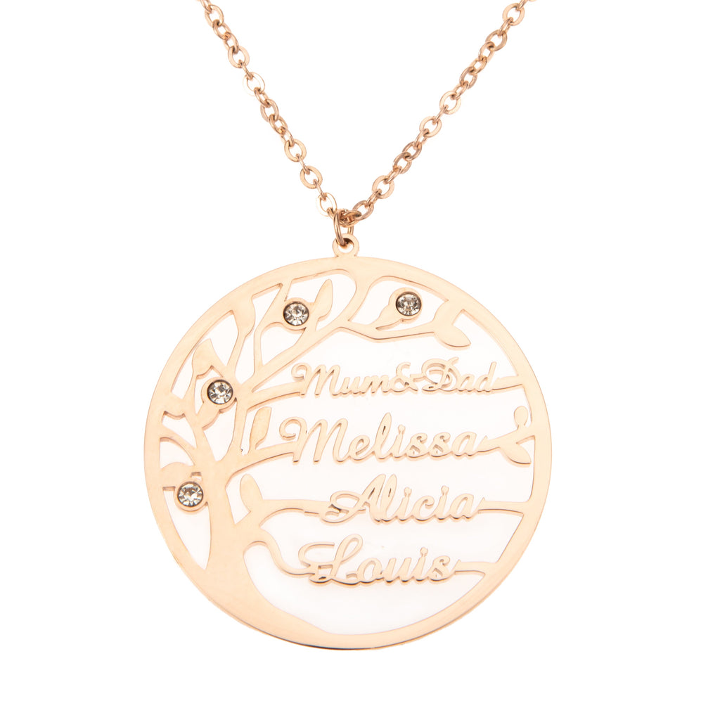 Name Necklace with Family Tree and Pearls